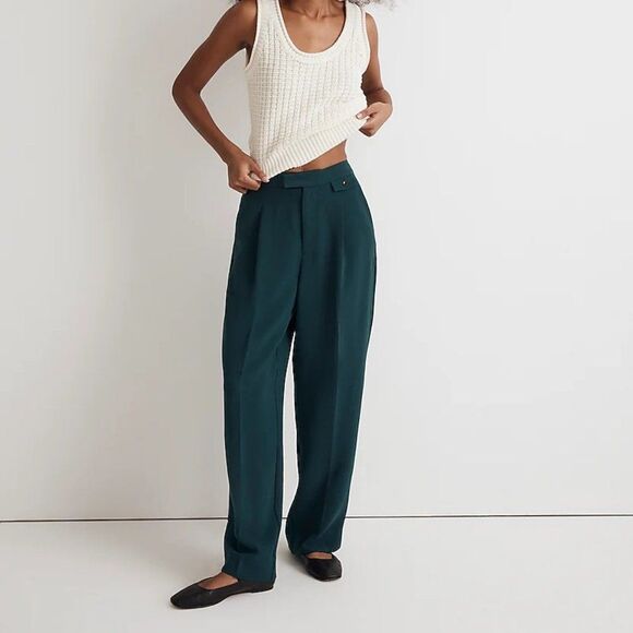 Madewell Pants - Madewell Rosedale High Rise Pleated Crepe Straight Pants Green Size 6 NWT